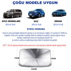 Microcase Oto Katlanabilir Güneşlik Şemsiye Ön Cam Gölgelik 125x75cm Özel Esnek Saplı Güneş Koruyucu AL4521
