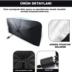 Microcase Oto Katlanabilir Güneşlik Şemsiye Ön Cam Gölgelik 125x75cm Özel Esnek Saplı Güneş Koruyucu AL4521