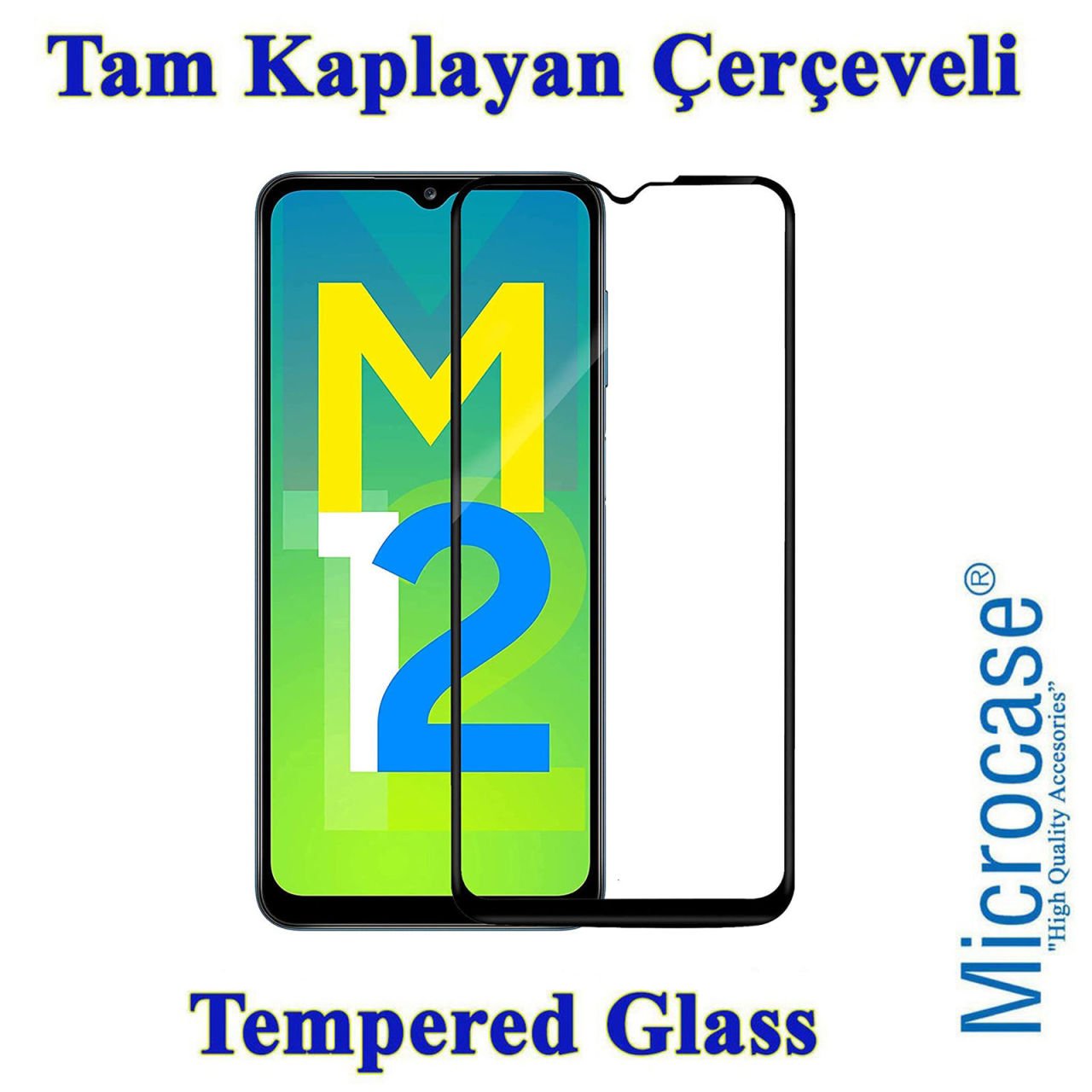 Microcase Samsung Galaxy M12 Tam Kaplayan Çerçeveli Tempered Ekran Koruyucu - SİYAH