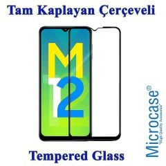 Microcase Samsung Galaxy M12 Tam Kaplayan Çerçeveli Tempered Ekran Koruyucu - SİYAH