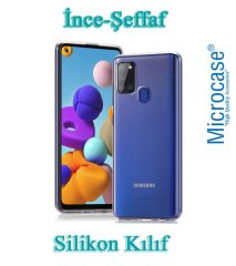 Microcase Samsung Galaxy A21s 0.2 mm İnce Soft Silikon Kılıf - Şeffaf + Tempered Glass Cam Koruma