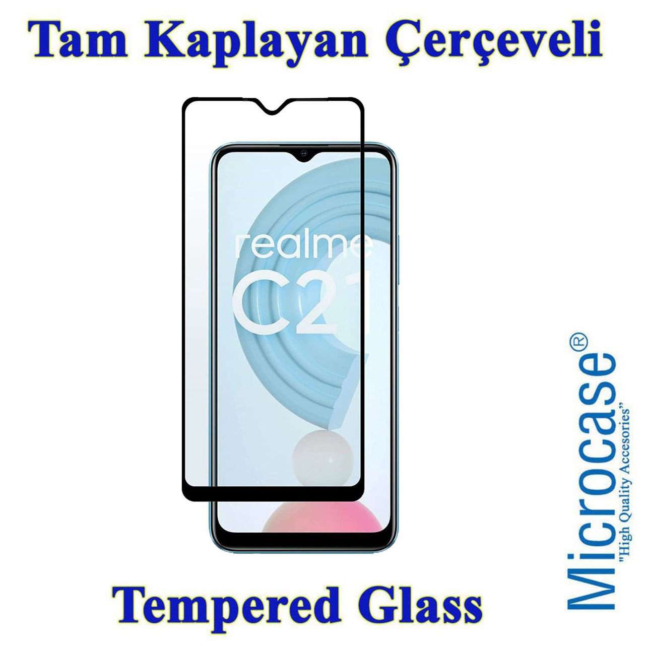 Microcase Samsung Galaxy C21 Tam Kaplayan Çerçeveli Tempered Ekran Koruyucu - SİYAH