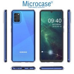 Microcase Samsung Galaxy A31 0.2 mm Ultra İnce Soft Silikon Kılıf - Şeffaf + Tempered Glass Cam Koruma