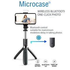 Microcase N09S Telefonlar için Işıklı Kablosuz Bluetooth Selfie Çubuğu 90 cm - AL4641