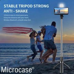 Microcase N09S Telefonlar için Işıklı Kablosuz Bluetooth Selfie Çubuğu 90 cm - AL4641