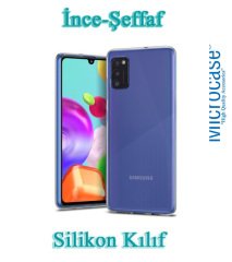 Microcase Samsung Galaxy A41 0.2 mm İnce Soft Silikon Kılıf - Şeffaf + Tempered Glass Cam Koruma