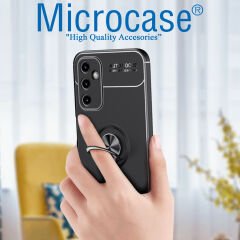 Microcase Samsung Galaxy A14 4G Focus Serisi Yüzük Standlı Silikon Kılıf - Siyah AL3363