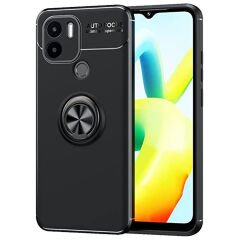 Microcase Xiaomi Poco C50/Redmi A1 Plus Focus Serisi Yüzük Standlı Silikon Kılıf - Siyah AL3363