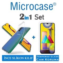Microcase Samsung Galaxy M31 0.2 mm Ultra İnce Soft Silikon Kılıf - Şeffaf + Tempered Glass Cam Koruma