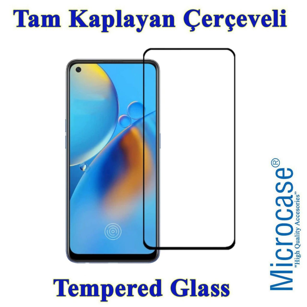 Microcase Oppo A74 Tam Kaplayan Çerçeveli Tempered Ekran Koruyucu - SİYAH