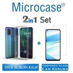 Microcase Oppo A72 0.2 mm İnce Soft Silikon Kılıf - Şeffaf + Tempered Glass Cam Koruma