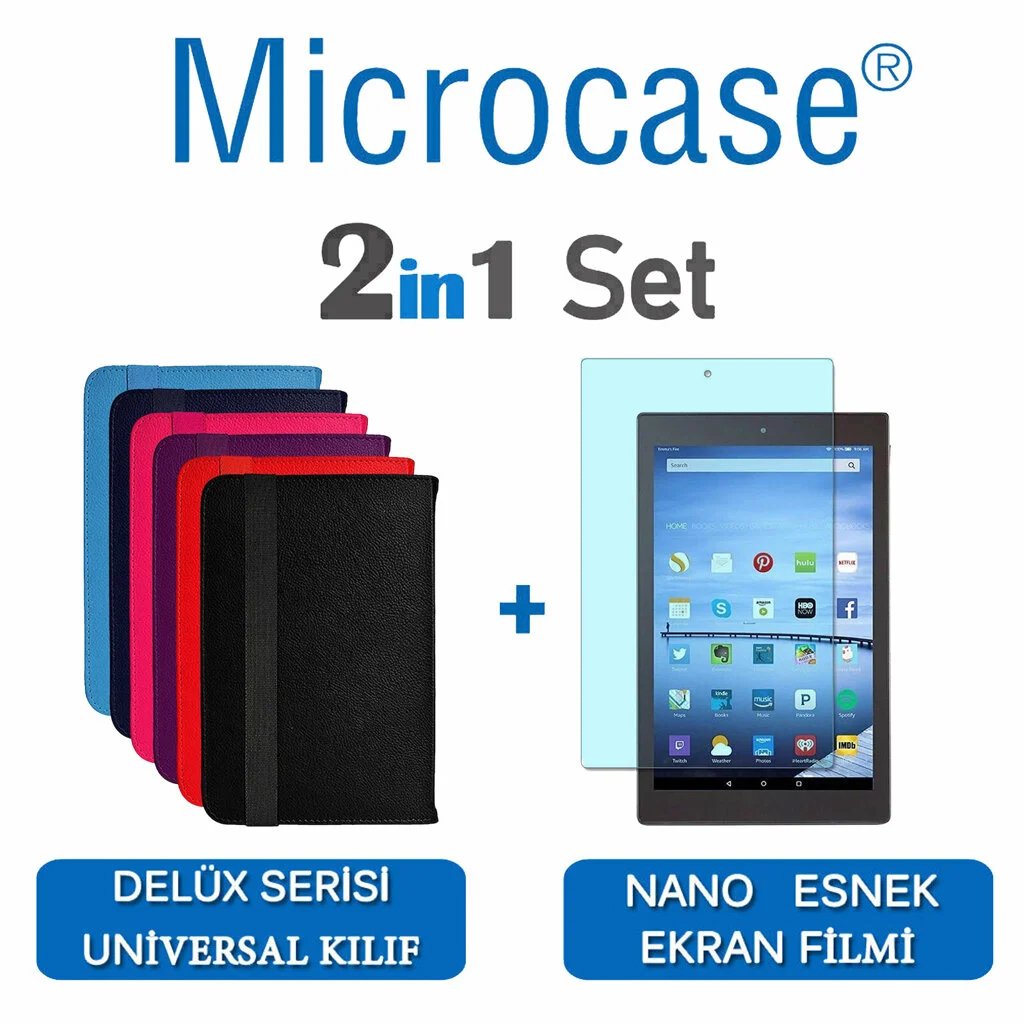 Microcase Amazon Fire HD 10 2019 Delüx Seri Universal Stand Deri Kılıf + Nano Esnek Ekran Koruma Filmi