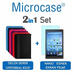Microcase Amazon Fire HD 10 2019 Delüx Seri Universal Stand Deri Kılıf + Nano Esnek Ekran Koruma Filmi