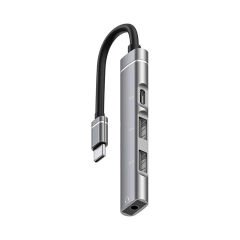 Microcase Type C + Çift Usb + 3.5mm Jack Girişli 4in1 Port Çoğaltıcı Hub Adaptör - AL4612