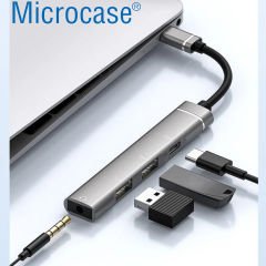 Microcase Type C + Çift Usb + 3.5mm Jack Girişli 4in1 Port Çoğaltıcı Hub Adaptör - AL4612