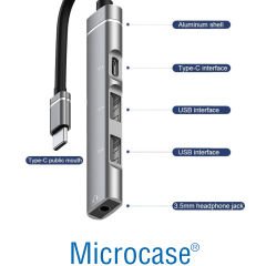 Microcase Type C + Çift Usb + 3.5mm Jack Girişli 4in1 Port Çoğaltıcı Hub Adaptör - AL4612