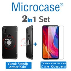 Microcase Xiaomi Mi 8 SE Yüzük Standlı Armor Silikon Kılıf + CAM