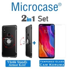 Microcase Xiaomi Mi 8 Yüzük Standlı Armor Silikon Kılıf + CAM