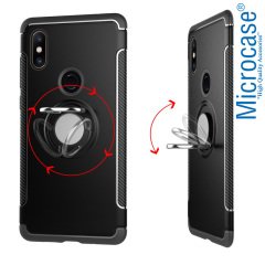 Microcase Xiaomi Mi 8 Yüzük Standlı Armor Silikon Kılıf + CAM
