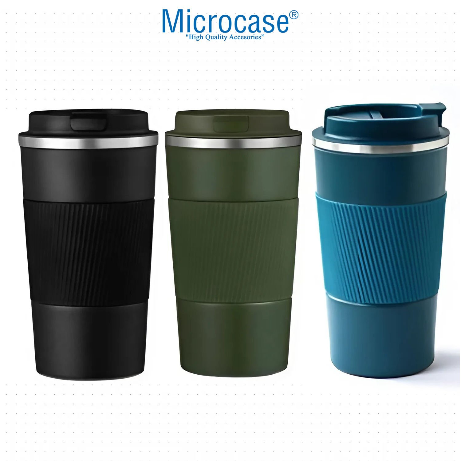 Microcase 304 Paslanmaz Çelik 500 Ml Kaydırmaz Lastikli Termos Bardak Mug - AL5027