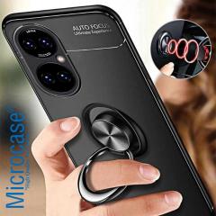 Microcase Huawei P50 Pro Focus Serisi Yüzük Standlı Silikon Kılıf - Siyah