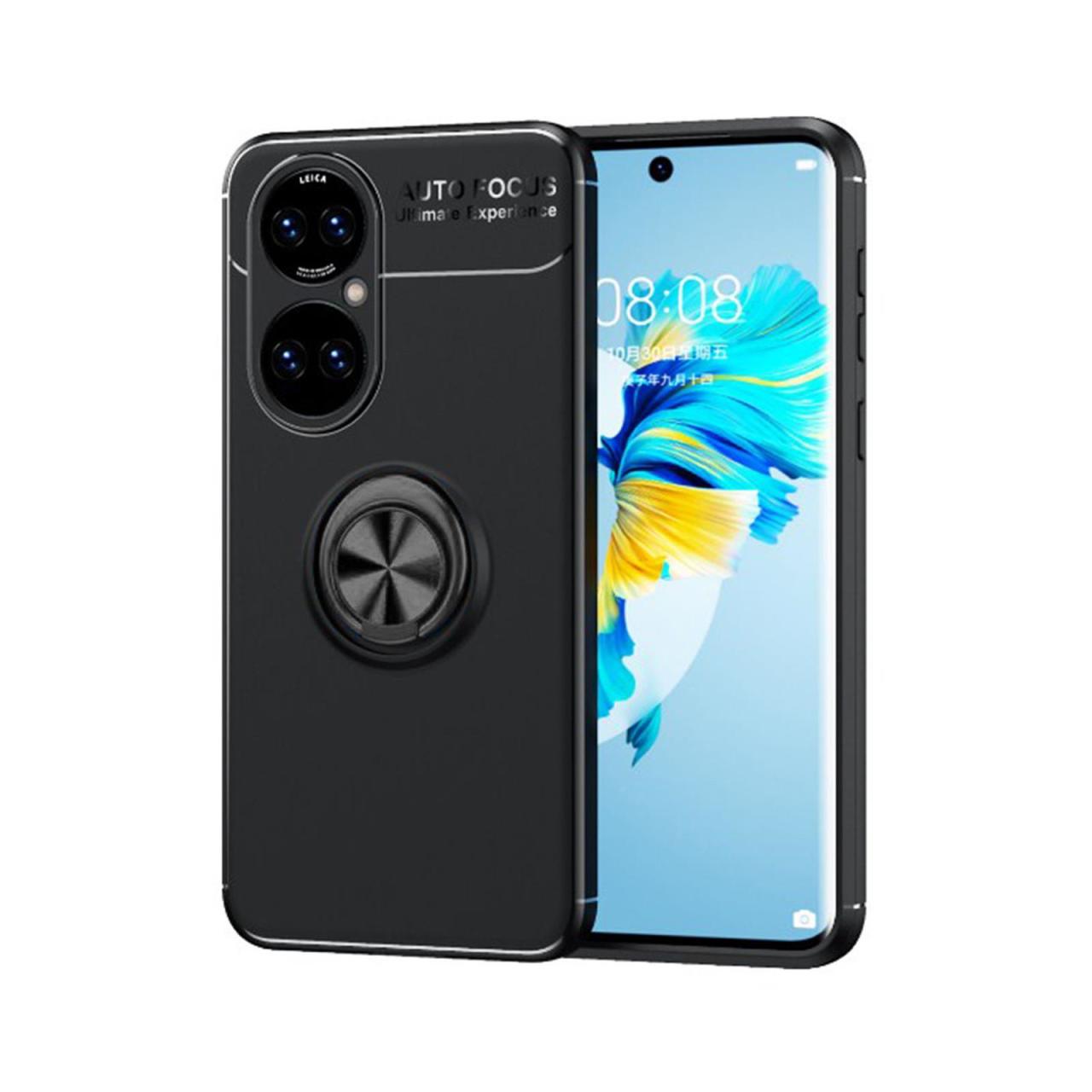 Microcase Huawei P50 Pro Focus Serisi Yüzük Standlı Silikon Kılıf - Siyah