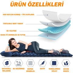 Microcase Su Geçirmez Pompasız Ayakla Şişen Tek Kişilik Katlanabilir Şişme Outdoor Kamp Yatağı AL4525