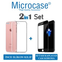 Microcase iPhone 8 Plus İnce Silikon Kılıf + 3D Curved Cam Siyah