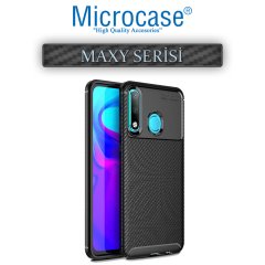 Microcase Huawei Honor 20 Lite Maxy Serisi Carbon Fiber Silikon Kılıf - Siyah + Tempered Glass Cam Koruma (SEÇENEKLİ)
