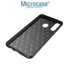 Microcase Huawei Honor 20 Lite Maxy Serisi Carbon Fiber Silikon Kılıf - Siyah + Tempered Glass Cam Koruma (SEÇENEKLİ)