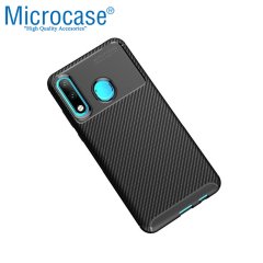 Microcase Huawei Honor 20 Lite Maxy Serisi Carbon Fiber Silikon Kılıf - Siyah + Tempered Glass Cam Koruma (SEÇENEKLİ)