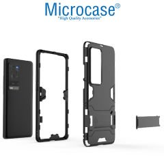 Microcase Vivo X60 Pro Plus Alfa Armor Standlı Perfect Koruma Kılıf - Siyah