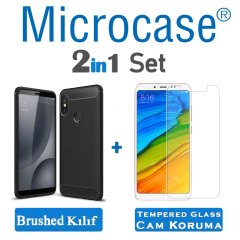 Xiaomi Redmi Note 5 Brushed Carbon Fiber Silikon Kılıf + CAM