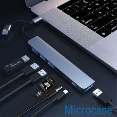 Microcase Macbook Notebook Telefon Uyumlu USB Type-C Hub Dönüştürücü Çevirici USB Sd Aux 8in1 AL4614