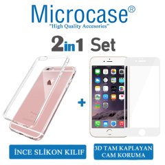 Microcase iPhone 6 Plus İnce Silikon Kılıf + 3D Curved Cam Beyaz