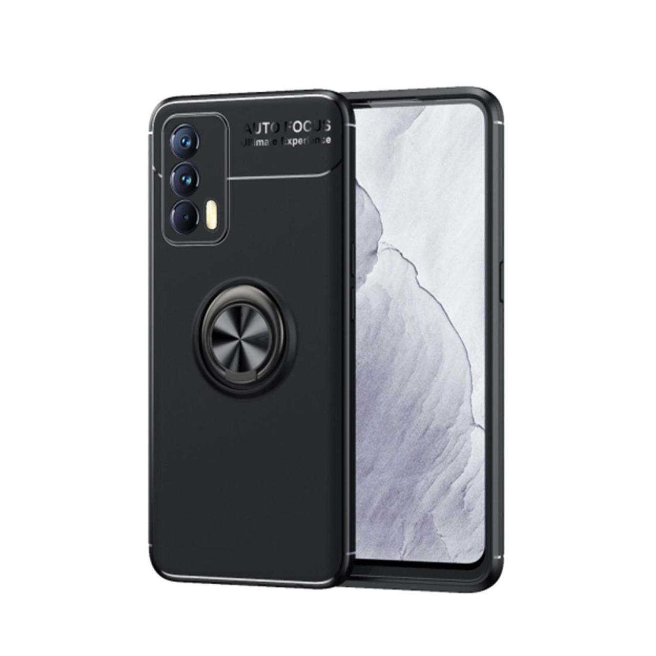 Microcase Realme GT 5G Focus Serisi Yüzük Standlı Silikon Kılıf - Siyah