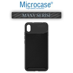 Microcase Xiaomi Redmi 7A Maxy Serisi Carbon Fiber Silikon Kılıf - Siyah + Tempered Glass Cam Koruma (SEÇENEKLİ)
