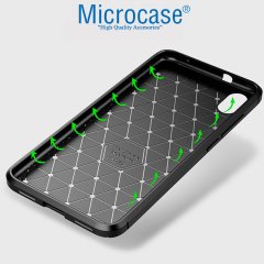 Microcase Xiaomi Redmi 7A Maxy Serisi Carbon Fiber Silikon Kılıf - Siyah + Tempered Glass Cam Koruma (SEÇENEKLİ)
