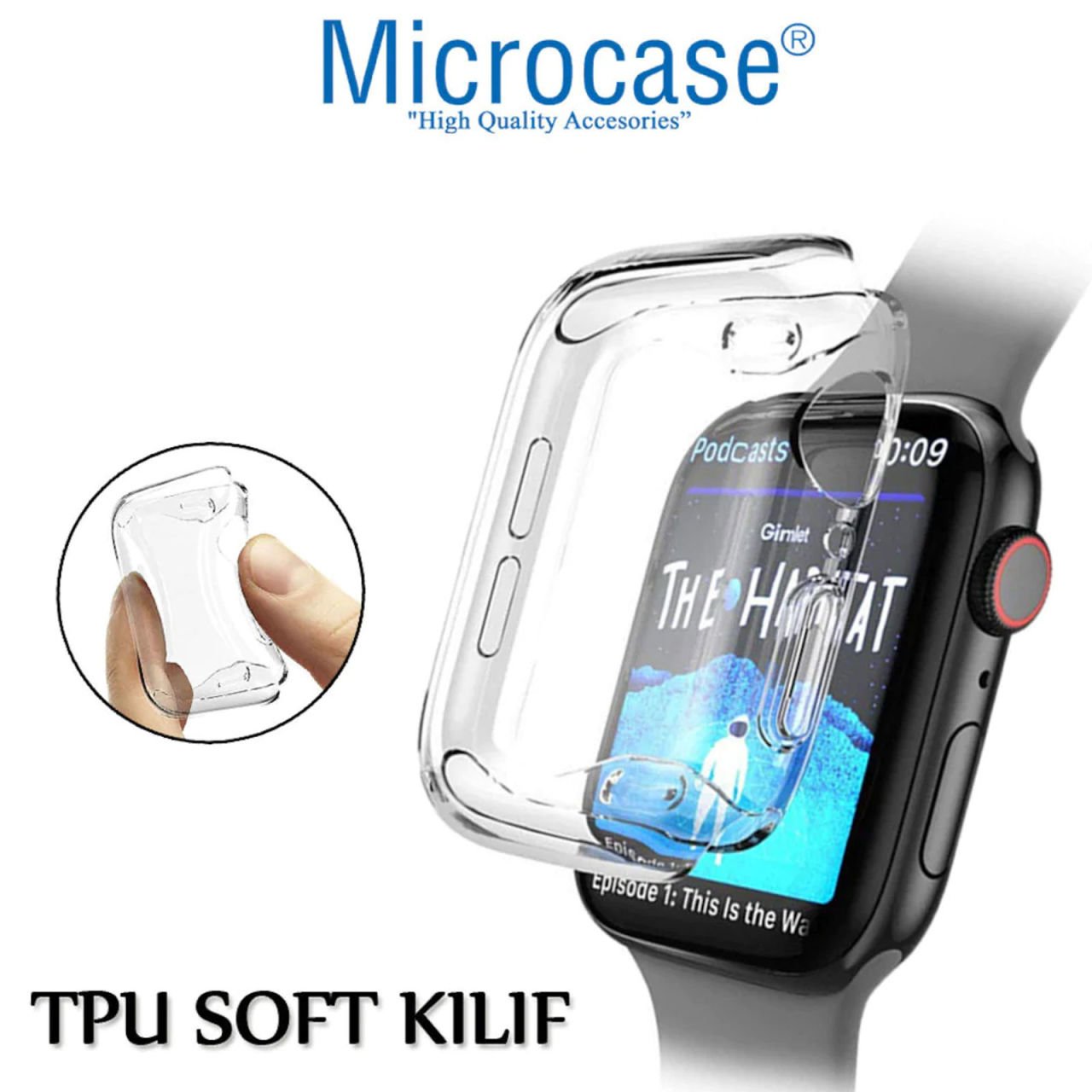 Microcase Apple Watch Seri 6 40 mm Önü Kapalı Silikon Kılıf - Şeffaf
