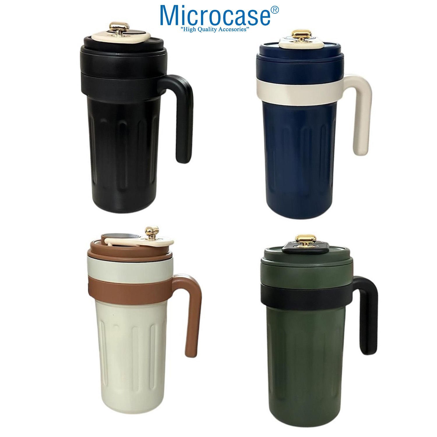 Microcase 304 Paslanmaz Çelik 700 Ml Kulplu Derece Göstergeli Termos Bardak Mug - AL5023