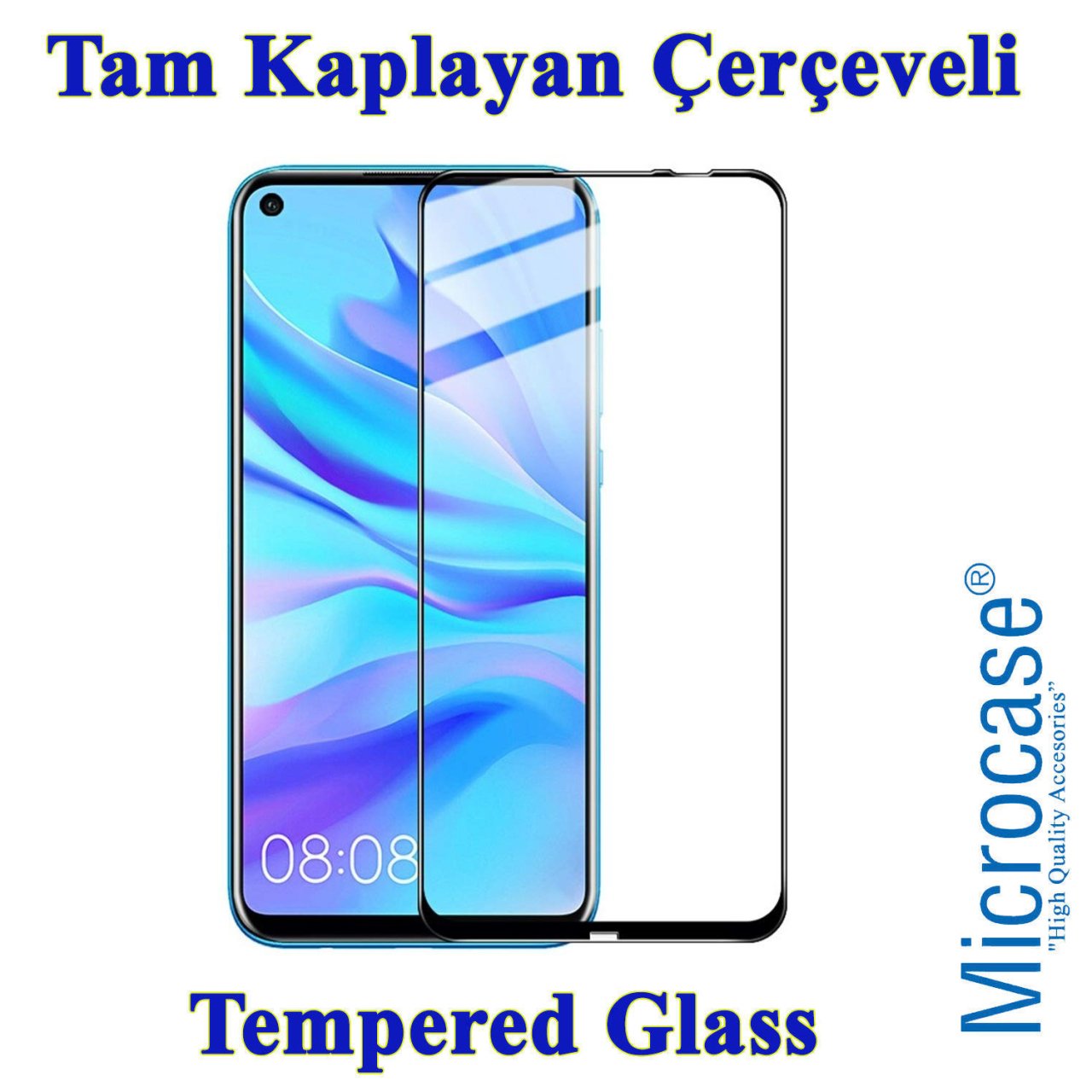 Microcase Huawei P20 Lite 2019 Tam Kaplayan Çerçeveli Tempered Cam - Siyah