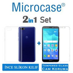 Microcase Huawei Y5 Prime 2018 İnce 0.2 mm Silikon  Kılıf+Cam
