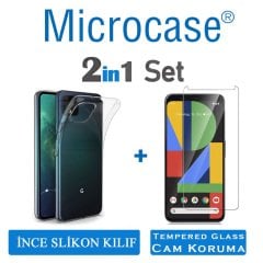 Microcase Google Pixel 4 XL 0.2 mm Ultra İnce Soft Silikon Kılıf - Şeffaf + Tempered Glass Cam Koruma