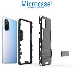 Microcase Xiaomi Redmi K40 Alfa Armor Standlı Perfect Koruma Kılıf - Siyah