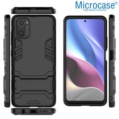 Microcase Xiaomi Redmi K40 Alfa Armor Standlı Perfect Koruma Kılıf - Siyah