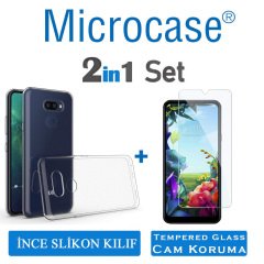 Microcase LG K40S 0.2 mm Ultra İnce Soft Silikon Kılıf - Şeffaf + Tempered Glass Cam Koruma