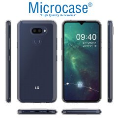 Microcase LG K40S 0.2 mm Ultra İnce Soft Silikon Kılıf - Şeffaf + Tempered Glass Cam Koruma