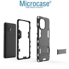 Microcase Xiaomi Mi 11 Lite Alfa Armor Standlı Perfect Koruma Kılıf - Siyah