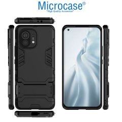 Microcase Xiaomi Mi 11 Lite Alfa Armor Standlı Perfect Koruma Kılıf - Siyah