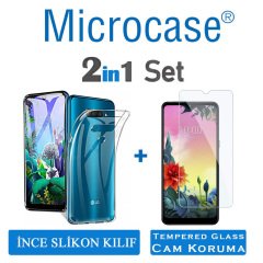 Microcase LG K50S 0.2 mm Ultra İnce Soft Silikon Kılıf - Şeffaf + Tempered Glass Cam Koruma